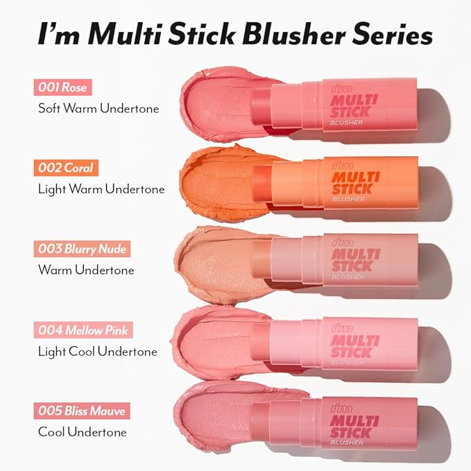 I'M MEME Blusher - I'm Multi Stick 003 Blurry Nude | Easy Blendable Cream Blush for Natural Look, Multi Blush Stick for Cheek Tint, Face Contour Makeup, and Face Blush, Suitable for All Ages