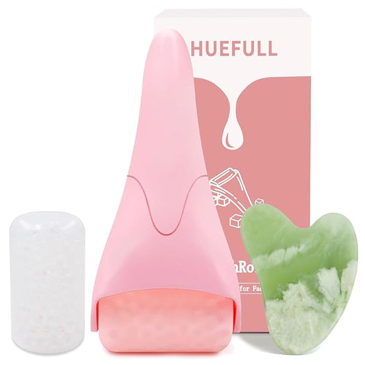 huefull Ice Roller for Face with 2 Rollers and Gua Sha Facial Tools, Face Roller for Self Care, Guasha Tool for Face, Puffiness Relief, Skin Care Gifts for Woman Men, Self Care Gifts