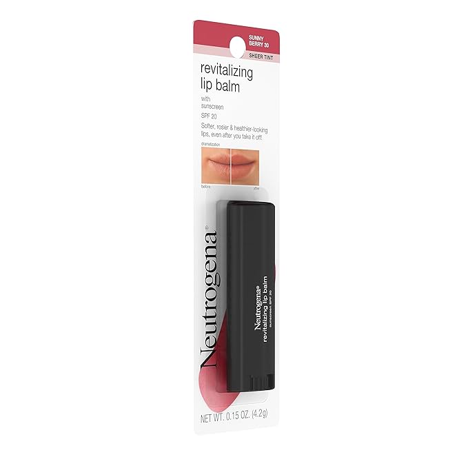 Neutrogena Revitalizing and Moisturizing Tinted Lip Balm with Sun Protective Broad Spectrum SPF 20 Sunscreen, Lip Soothing Balm with a Sheer Tint in Color Sunny Berry 30,.15 oz (Pack of 2)