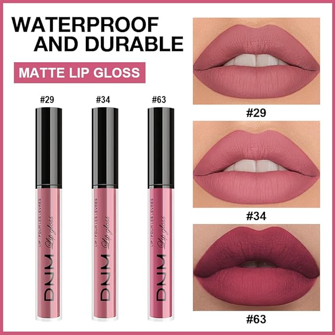 AMY'S DIARY 3Pcs Matte Rose Pink Liquid blush Lipstick Set, Soft Pink Nude Dusty Rose Mauve Red Lip Stain Kit, LipStain Long Lasting 24 Non-Transfer Lip Gloss, Waterproof Lip Makeup for Women Lippies