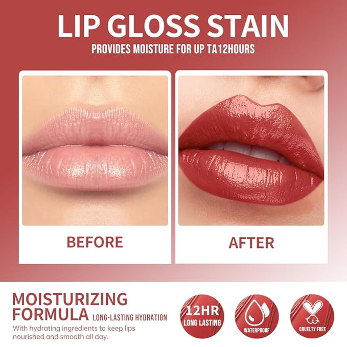 12 Colors Lip Gloss Set, High-Shine Waterproof Collection, Long Lasting Moisturizing Formula with Mirror Finish, Adult (8#, 1 Count (Pack of 1))