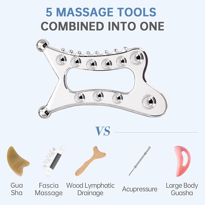 Metal Body Gua Sha Tool, 5 in 1 Muscle Scraper Tool, Lymphatic Drainage Massager for Self Care, Fascia Blaster for Cellulite, Trigger Point Massage Tools for Pain Relief