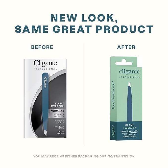 Cliganic Professional Eyebrow Tweezers Slant Tip (Blue) - Precision for Men & Women, Stainless Steel Best for Plucking Chin Facial Hair