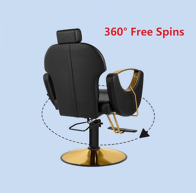Barber Chair, Salon Chair for Hair Stylist, Height Adjustable Hydraulic Hair Reclining Salon Chair, 360 Degrees Rotation,Brown