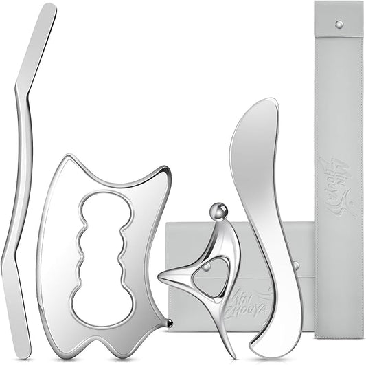 Stainless Steel Gua Sha Muscle Scraper Tool, 4 in 1 Guasha Tool for Full Body, Metal Myofascial Release Tool, Scraping Tool Physical Therapy Equipment, Deep Tissue Muscle Massager Fascia Scraper
