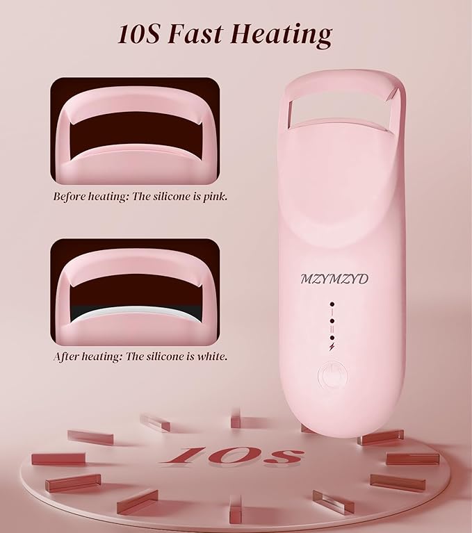 Heated Eyelash Curler, Eyelash Curlers with 10S Quick Heat-Up, 2 Temp Settings, 3S Styling & 24H Long-Lasting Natural Curl, Type-C Recharge, Mini Electric Eyelash Curler for Travel - Pink