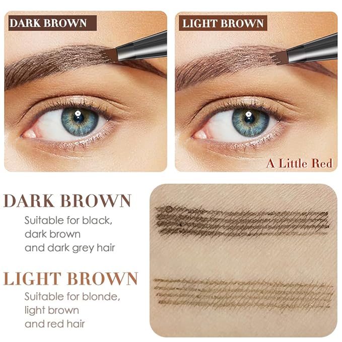 Eyebrow Pencil Dark Brown, Waterproof Microblade Eyebrow Pen 4 Fork Tip Pencils, Smudge Proof Brow Pen Long Lasting Liquid Brow Eyebrow Marker Pens that Looks Like Hair