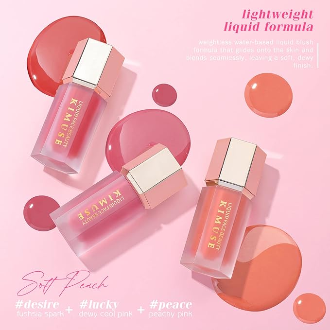KIMUSE Soft Cream Blush - Liquid Blush for Cheeks, Long-Wearing Pigmented, Waterproof & Smudge Proof, Dewy Finish