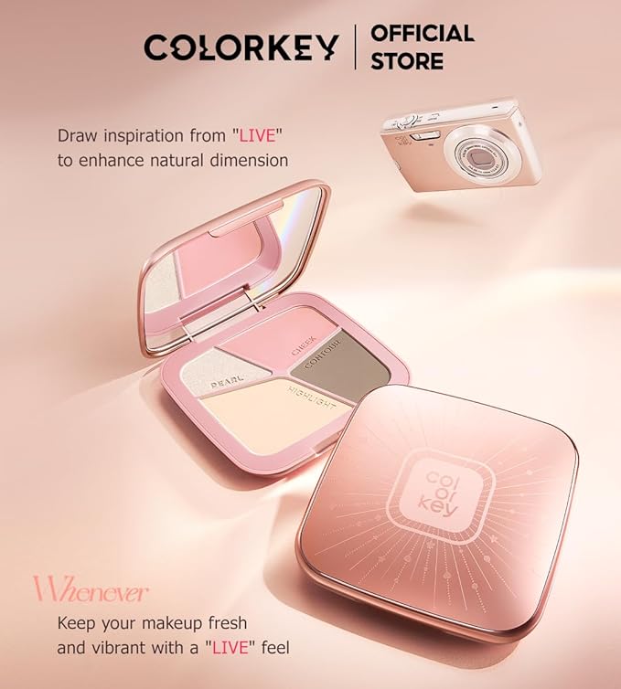 COLORKEY 3D Sculpting Contour Palette, 4-Color, High Capacity, Highlighter, Blush, Shadow, Translucent, Youthful Glow, Long-Lasting, Fine Texture (01)