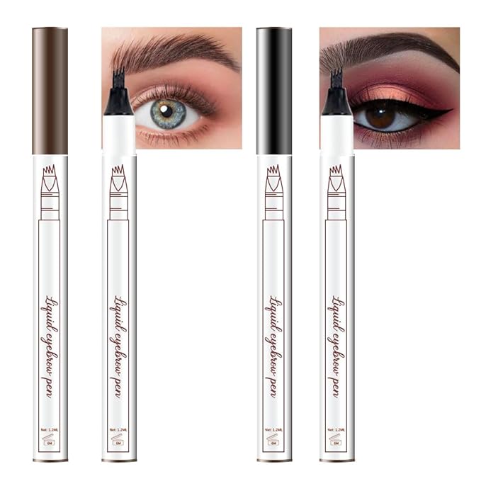 Eyebrow Ink Pencil by Brow Stylist -Micro 4 Point Brow Pen Lift & Snatch Eyebrow Pen Kits with 3 Eyebrow Stencil Long-Lasting Waterproof Natural Eyebrow Hair (2Pcs 01# chestnut&04# black)
