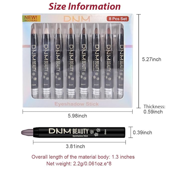 8Pcs Cream Eye Shadow Brightener Stick Makeup Set, Champagne Pearl Taupe Bronze Cocoa Stone Putty Smoky Amethyst Shimmer Matte Eyeshadow Eyeliner Pencil Applicator Stick Palette Makeup for Older Women