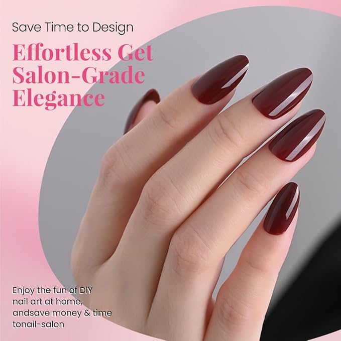 evpct Glossy Press on Nails Short Almond Short for Women, Cherry Wine Red Fake Nail with Glue Salon Quality Reusable Stick on Nails In 15 Sizes 30Pcs Full Cover False Nail Soft Gel Set Kit for Gift