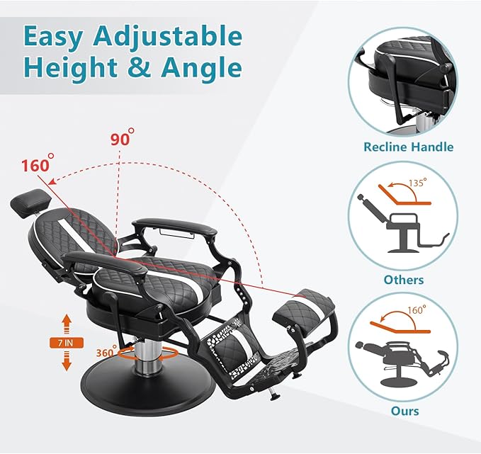 Barber Chair Hair Salon Chair,Heavy Duty 700 LBS, for Hair Stylist Barber Beauty Tattoo Massage(Black White)