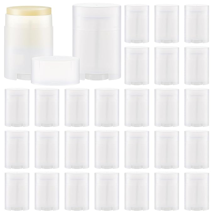 30 Pack 30ml/1oz Empty Deodorant Containers, Bottom Filling, Transparent Plastic Oval Refillable Deodorant Containers Twist up Oval Lip Balm Tube for DIY Deodorants Lipstick Crayon Lotion