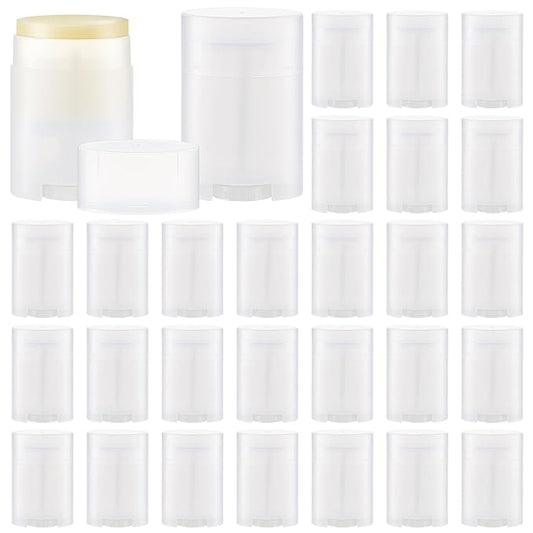 30 Pack 30ml/1oz Empty Deodorant Containers, Bottom Filling, Transparent Plastic Oval Refillable Deodorant Containers Twist up Oval Lip Balm Tube for DIY Deodorants Lipstick Crayon Lotion