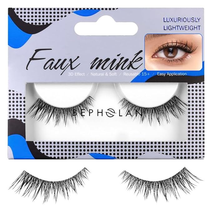 Bepholan Ultra-thin False Eyelashes False Lashes Natural look 100% Handmade Lash Strips Lightweight Lashes with Soft Clear Band(117)