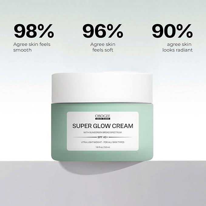Super Glow Cream with Sunscreen SPF 40+, Lightweight Face Moisturizer with Sun Protection, 5-in-1 Skin Care Benefits 1.8 oz