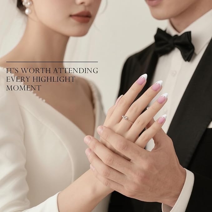 Press On Nails Almond White French Tip Nails wtih Glue & Glue Remover Short Nail Tips, Stick On Nails Kit in 15 Sizes, Glossy Natural Fit Reusable for Busy Mom