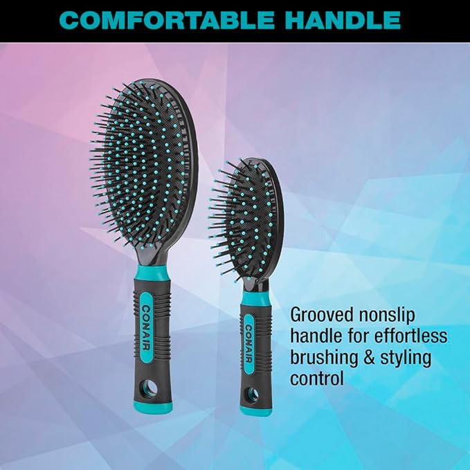 Conair Salon Results Hairbrush, 1 Travel Hairbrush and 1 Full Sized Brush, Hairbrushes for All Hair Types (Pack of 3)