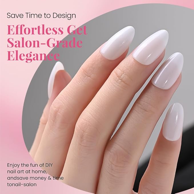 evpct Press on Nails Almond Short, Pearl White Glitter Shimmer Shiny Short Almond Fake Nails for Women Gift, Soft Gel Press Glue On Nails with Nail Glue, 30Pcs Reusable Acrylic Fake Nail Manicure Kit