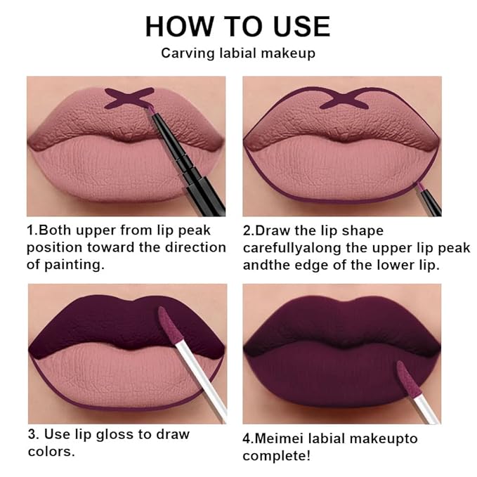 3Pcs 2 in 1 Dark Deep Red Purple Plum Black Cherry Lip Liner and Liquid Lipstick Stain Makeup Set for women, Long Lasting Smudge Proof Lip Tint Matte Finish Lip Gloss for All-Day Color Hold, Set11