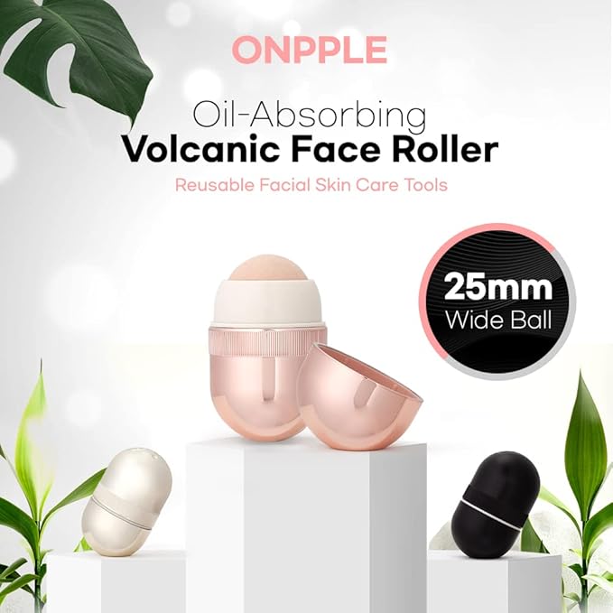 Korean Beauty Oil-Absorbing Volcanic Face Roller, Portable and Reusable Skincare Tool for Oily Skin, Shine Control, Oil Absorber tool for Face (Gold)