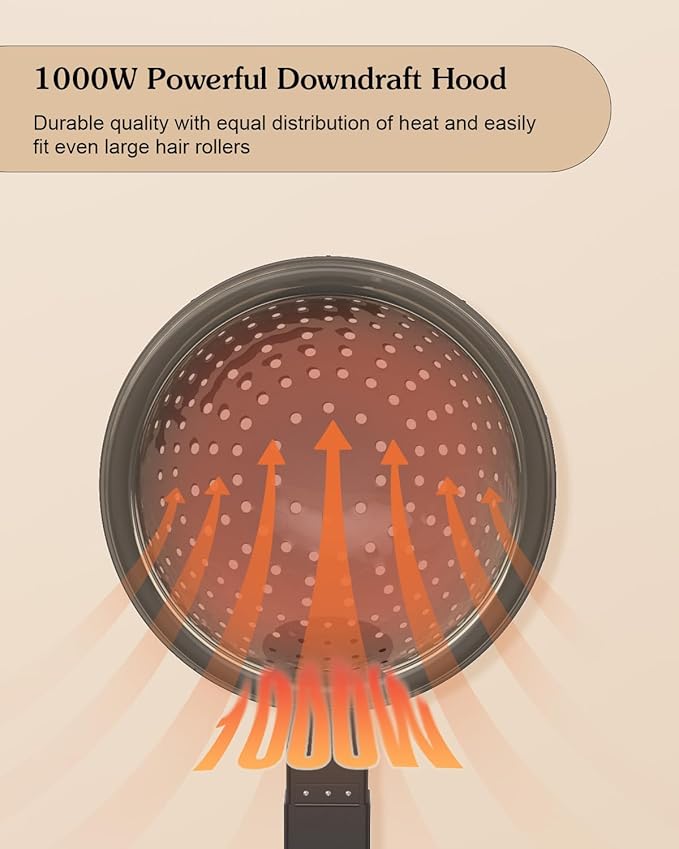 Paddie Professional Hair Dryer Chair for Salon, Angle & Height & Temperature Adjustable 1000W Downdraft Hood, 60-Minute Timer