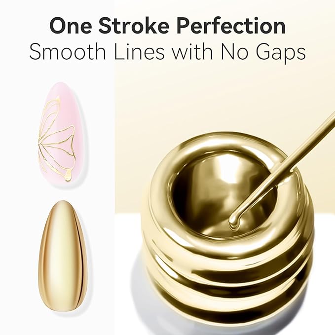 Makartt Metallic Gold Gel Liner Nail Polish: 3D Mirror Chrome Effect with Built in Thin Brush Soak Off UV/LED Gel for DIY Manicure Home and Salon Nail Art Designs 8ml