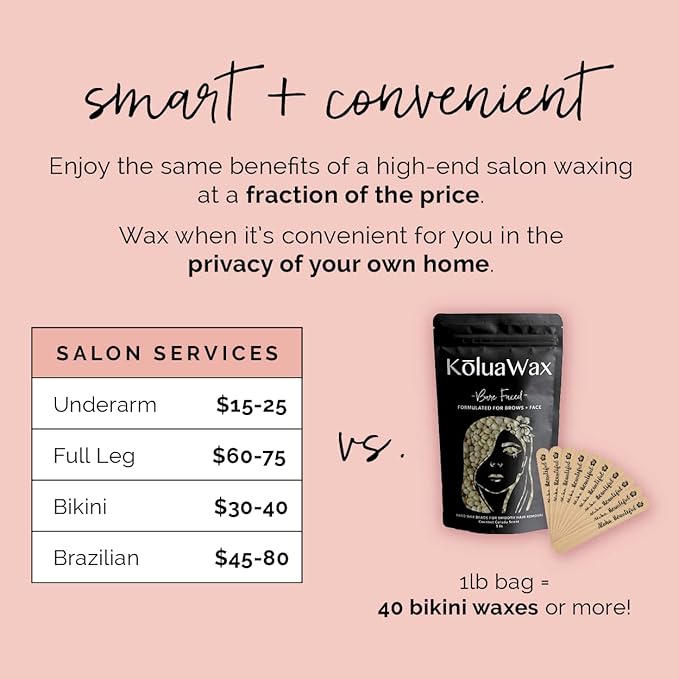 KoluaWax Hard Wax Beads for Hair Removal – Coarse Hair Formula – Face, Brazilian, Underarms, Back Chest, Bikini Waxing – Coconut Colada, 1lb Refill for Wax Warmers & 10 Large Applicator Sticks