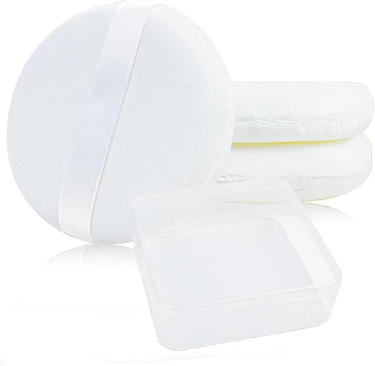 3 Pack Extra Large Body Powder Puff and Container, Soft Cotton Powder Puffs 4.13 Inch Dusting Powder Container with Puff Washable Round Powder Puffs for Woman Baby Body Face Loose Dusting Powde