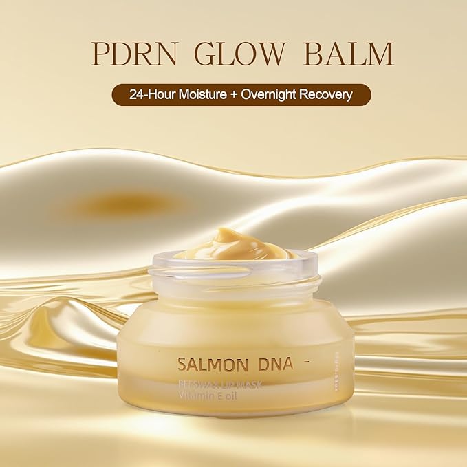 PDRN Lip Sleeping Mask Glow Balm with Salmon PDRN & Collagen - Deep Hydration, Non-Sticky Overnight + Daily Lip Care, Moisture Lock for Dry, Chapped Lips, Korean Skincare with Salmon DNA
