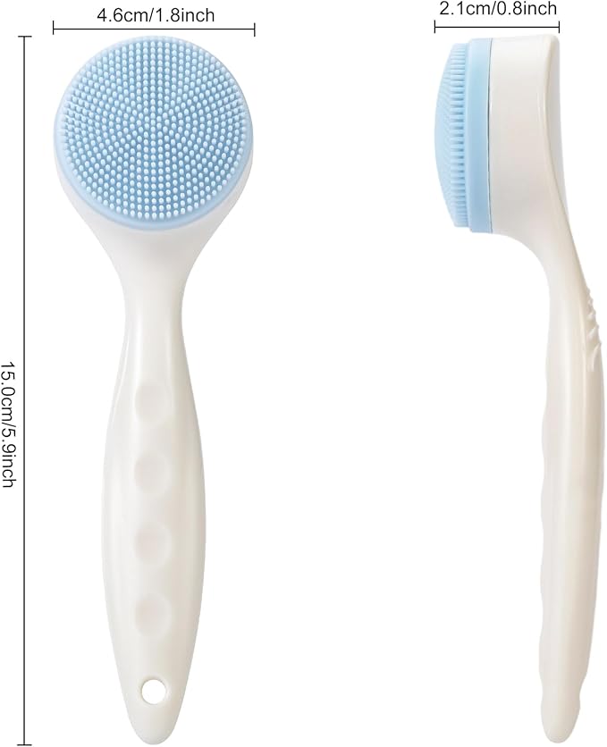 2 Pack Silicone Face Scrubber Exfoliating Brush, Manual Handheld Facial Cleansing Brush Blackhead Scrubber, Soft Bristles Waterproof for Face Skincare (Round-Blue Head)