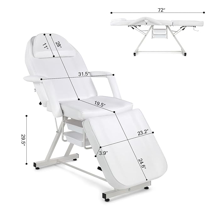 Artist hand Tattoo Chair for Client with Trays Facial Lash Bed for Eyelash Extensions Massage Bed Massage Table Salon Chair (White)