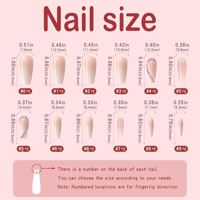 Yivaiks Rhinestone Press on Nails Pink Medium Length Stick on Nails for Women Glitter Artificial Nails Acrylic Nails Press on Fake Nails With Glue 24pcs