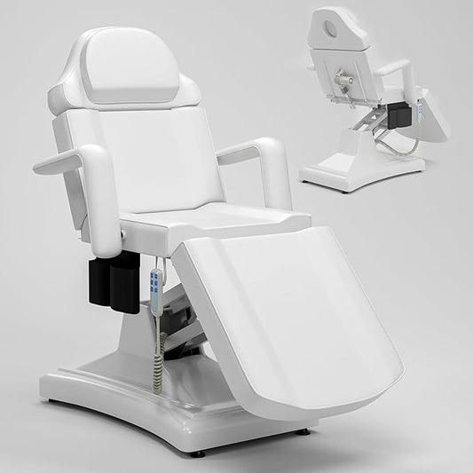 Icoget Fully Electric Tattoo Chair Esthetician Bed for Clients, 3-Motor Adjustable Spa Table Facial Bed for Lashing, Waxing, Professional Aesthetics Chair for Salon, White