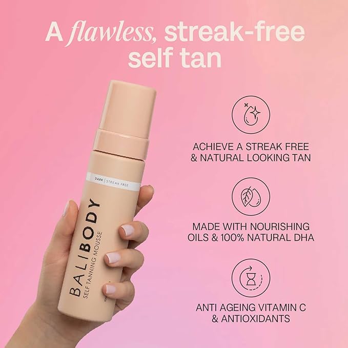 Bali Body Self-Tanning Mousse - Dark | Natural Bronzed Shade, Streak-Free Green Based Tinted Self-Tanner for All Skin Types | Vegan, Cruelty Free, Australian Made (200 ml/6.7 fl oz)