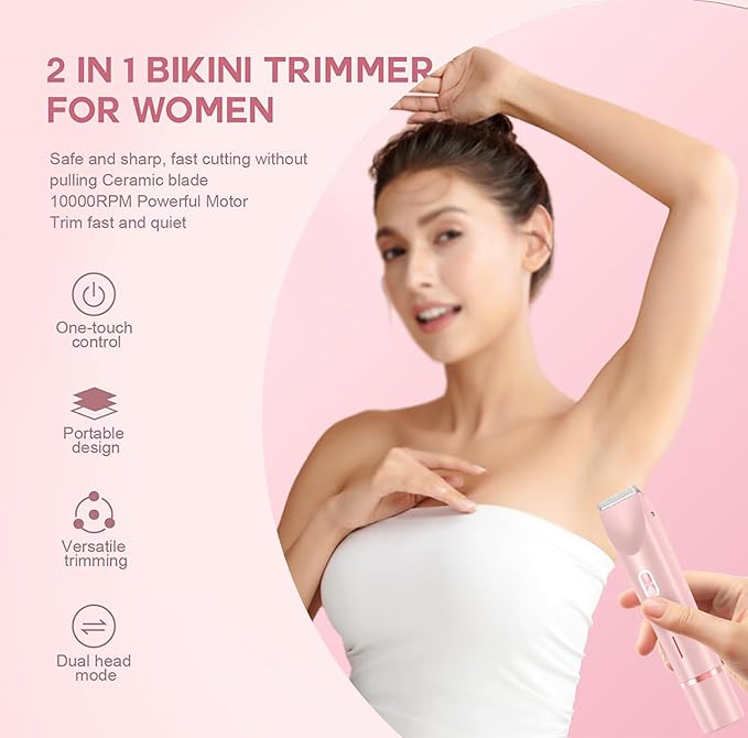 Dermave Bikini Shaver, Womens, Bikini Trimmer for Women, Glow Aura Electric Razor 2-in-1 Women's Body Shaver Dual Head Women's Trimmer for Leg Arm Body Grooming Tool (Blue)