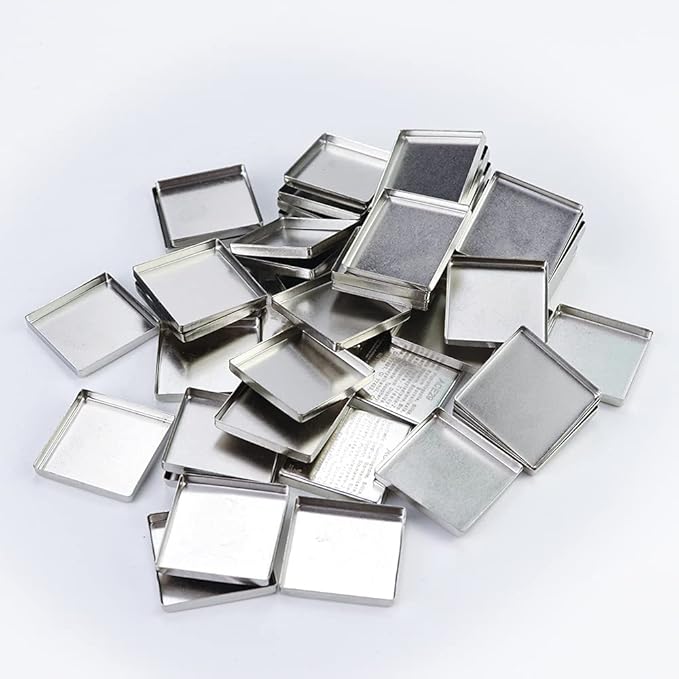 50 Pcs Empty Square Metal Pans, Makeup Palette Pans for Eyeshadow Magnetic Cosmetic Palette Size 26mm (Square - 50 Pcs)