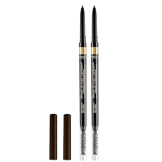 L'Oreal Paris Makeup Brow Stylist Definer Waterproof Eyebrow Pencil, Ultra-Fine Mechanical Pencil, Draws Tiny Brow Hairs and Fills in Sparse Areas and Gaps, Dark Brunette, 0.11 Ounce (Pack of 2)