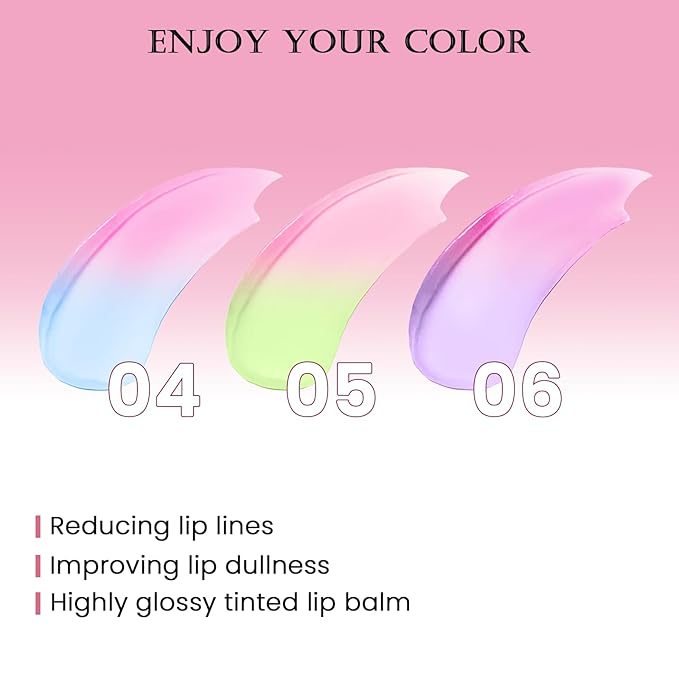 DAGEDA 3PCS Tinted Lip Balm, Moisturizing Magic Color Changing Lipstick, Soothing Hydrating Lip Balm Tinted, Glossy Lip Plump Gloss Butter Balm for Women, Lightweight, Non-Greasy, 04+05+06