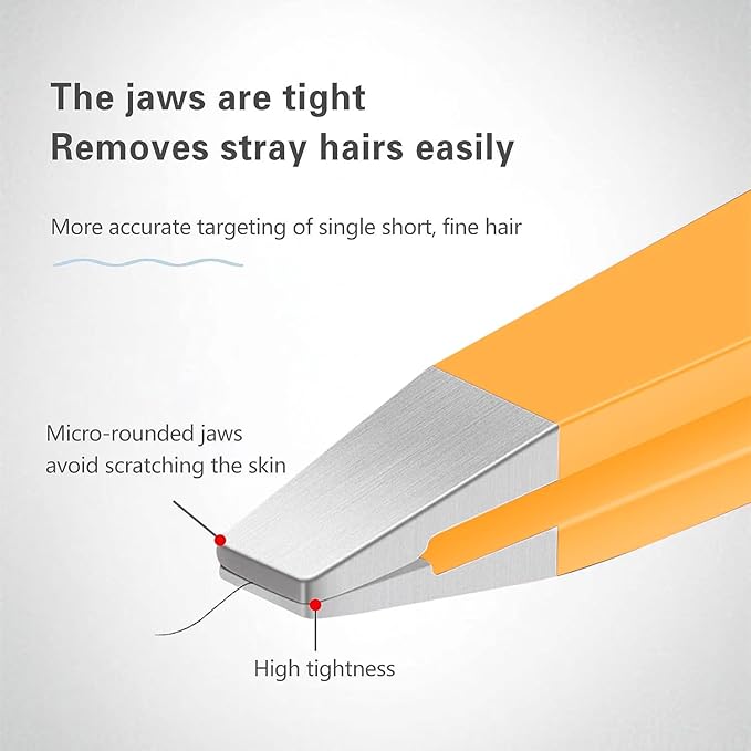 Tweezers Set, High Precision Stainless Steel Eyebrow Tweezers for Facial Hair, Inward Growing Hair and Splinter Remover Kit, Suitable for Women and Men, Pink and Black 4-Piece Set. (Orange)