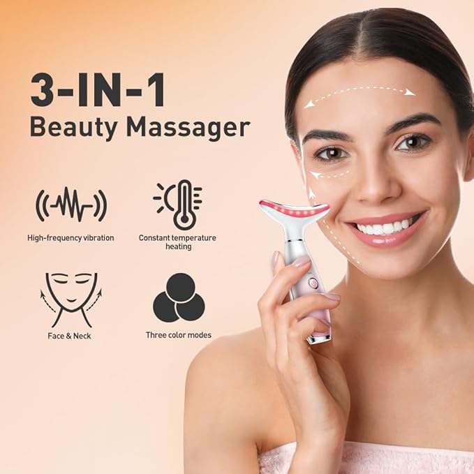 Facial Massager, 3 Modes Face Sculpting Tool, Vibrating Neck Face Massager with Thermals (Pink)