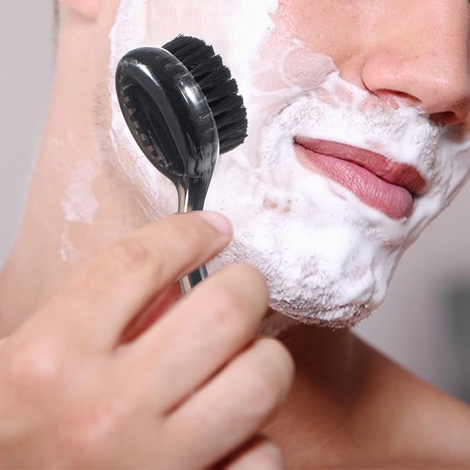 4 Pcs Handheld Face Scrubber, Facial Cleansing Brush Charcoal Black Bristles Face Exfoliator Soft Brush with Lid for Gentle Deep Cleansing and Exfoliating, Large Black+Small Purple