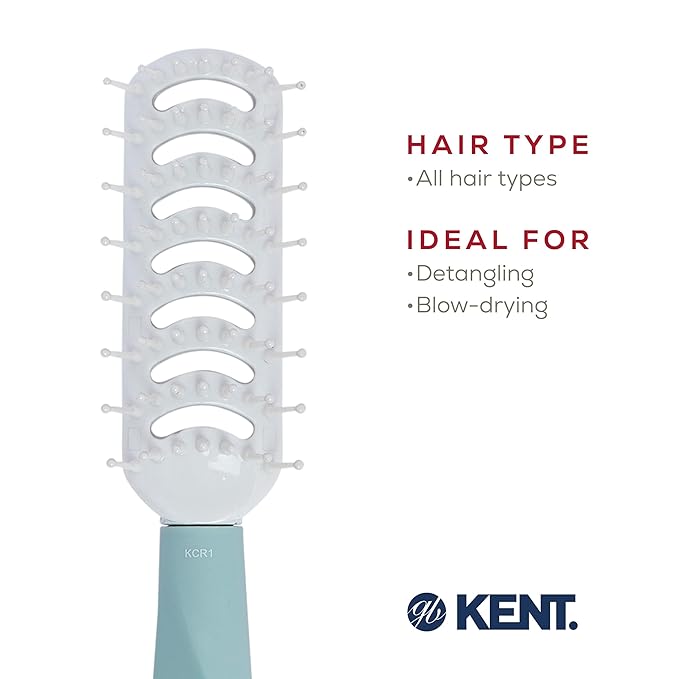 Kent KCR1 "Create" Vented Hair Brush for Blowdrying, Creating Root Lift, and Volume in All Hair Types - Small Vent Brush with Green Ergonomic Handle and Soft Ball Tipped Bristles for Pain Free Use