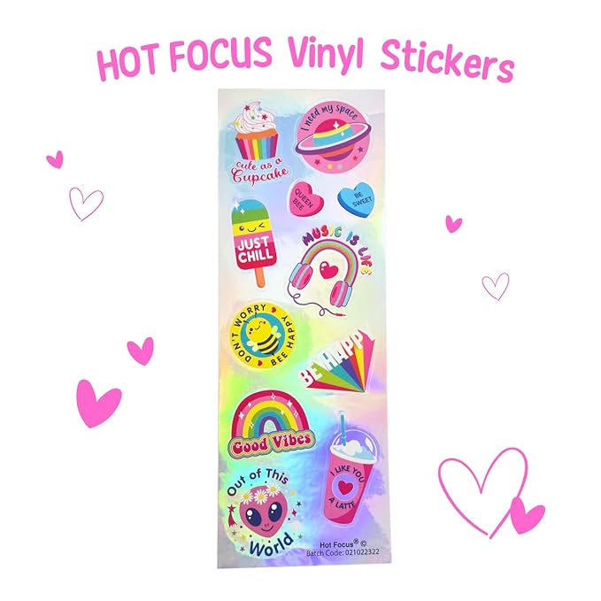 Hot Focus | Bag Makeup Set for Kids, Includes Makeup Kit with Keychain Backpack, 3 Tinted Lip Balms, Eyeshadow with Applicator, and Vinyl Stickers | Suitable for Ages 3+ (Candy)