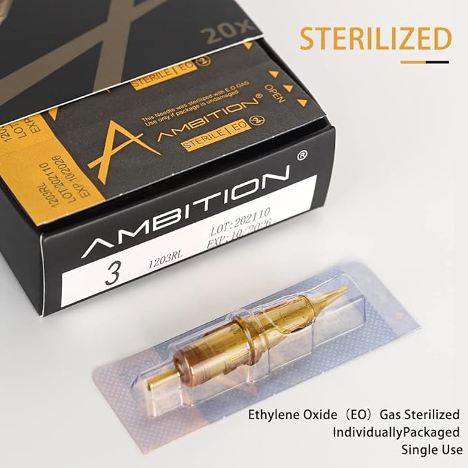Ambition Glory Tattoo Cartridges #8 Bugpin 9RL Needles Disposable 20pcs 0.25mm 9 Round Liner for Rotary Tattoo Machine Supply