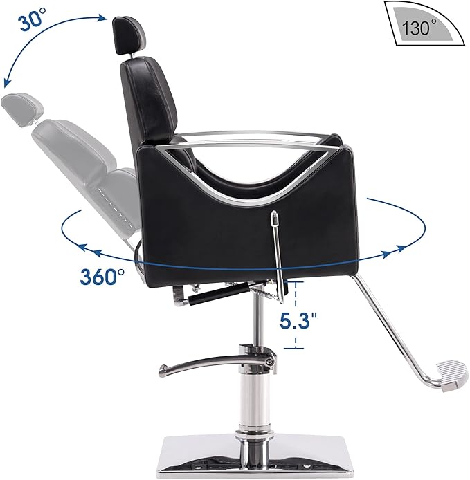 BarberPub Classic Recliner Leathern Barber Chair Heavy Duty Hair Spa Salon Styling Beauty Equipment 3126 (Black)