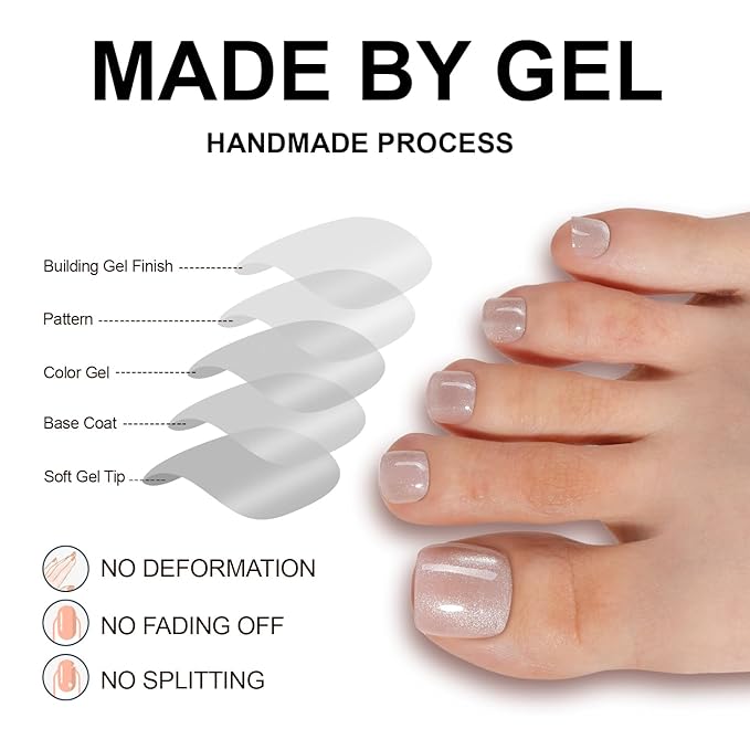 Vansiho Press on Toenails, Cat Eye Toe Nail Press on Short Square for Women, Soft Gel Fake Toenails, Acrylic Nails Soak off Toe Nail Home DIY 15 Sizes