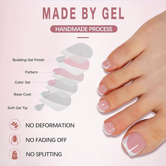 Misssix French Tip Press on Toe Nails, 150Pcs Pink White French Square Toe Nail Tips, Soft Gel False Toenail, Acrylic Soak off Fake Toe Nails for Women Nail Art DIY 15 Sizes