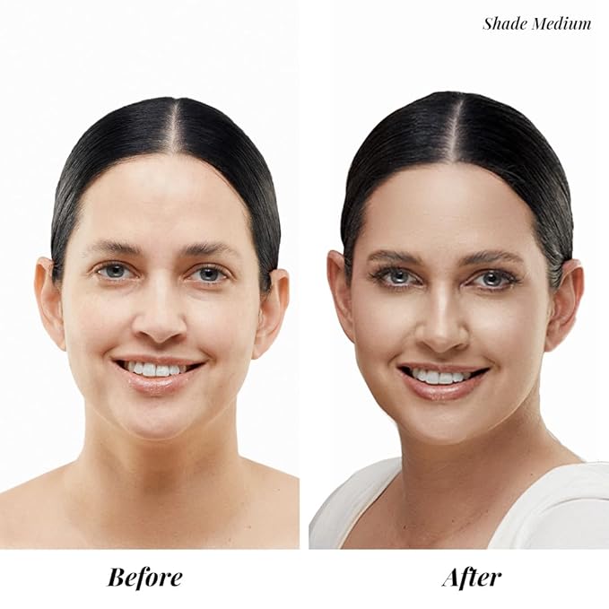 Jerome Alexander My Color Self-Adjusting Foundation, Hydrating & Lightweight Face Makeup, Skincare-Infused, with Kabuki Brush, Medium, 1 oz